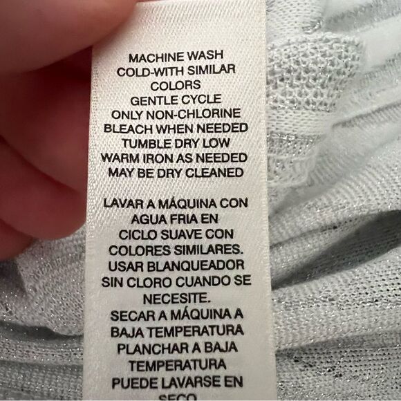 Chico's Womens Size 3 Long Open Cardigan Tunic Gray Silver Metallic 3/4 Sleeve - Picture 12 of 14